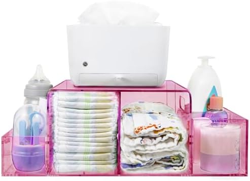 Nanyezh Acrylic Diaper Caddy with 4 Compartments Red 1
