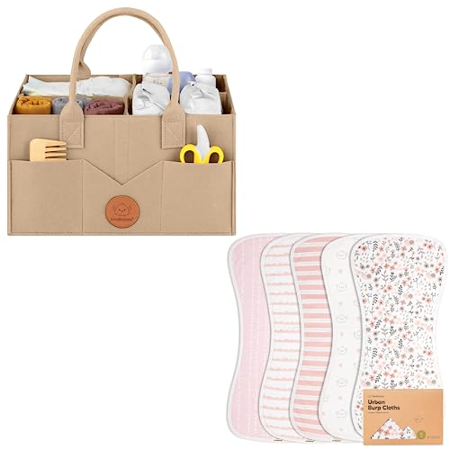 KeaBabies Diaper Caddy Organizer with 5 Burp Cloths