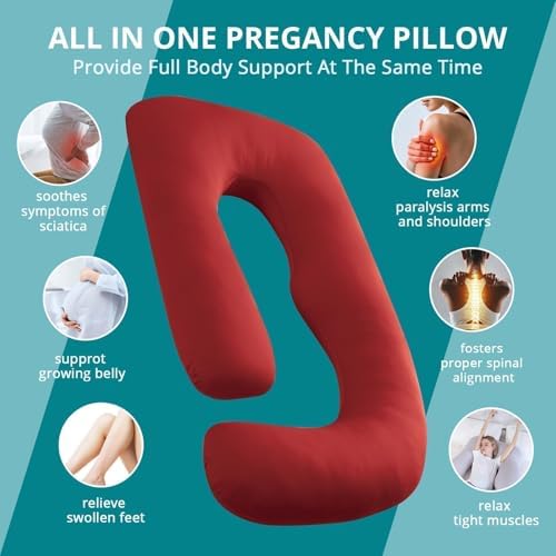 Sasttie Red Pregnancy Pillow with Cooling Cover