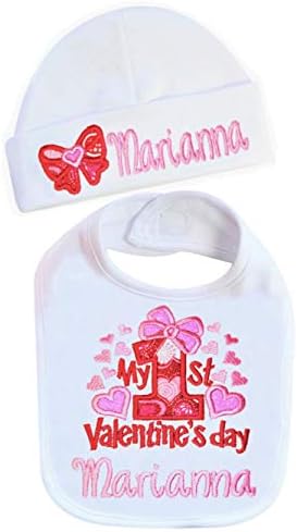 My First Valentines Day Baby Girl Bib and Hat Set