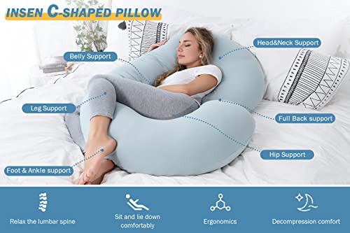INSEN C-Shaped Pregnancy Pillow with Cooling Cotton Cover