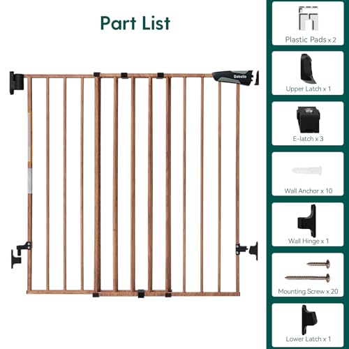 Babelio 26-43 Inch No Bottom Bar Baby Gate with Brown Wood Pattern