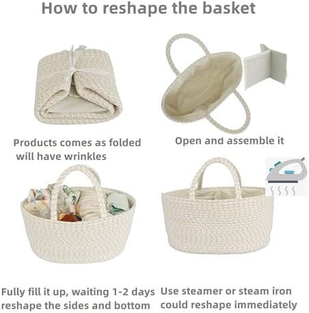JUNBOLE Diaper Caddy Organizer Cotton Rope Portable Tote Bag