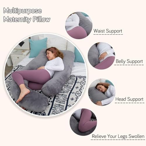 AMCATON 60 Inch U-Shaped Pregnancy Pillow with Velvet Cover