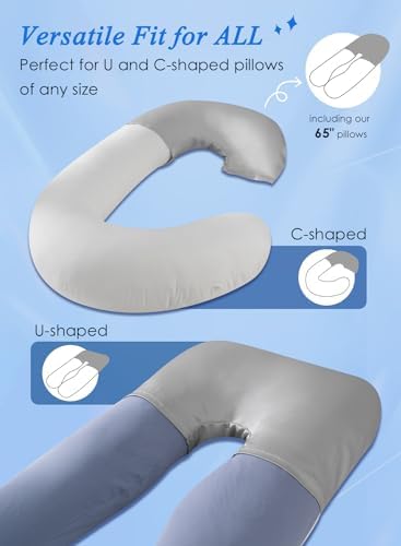 QUEEN ROSE Cooling Satin Pregnancy Pillow Cover Fits U C Shaped Pillows Grey