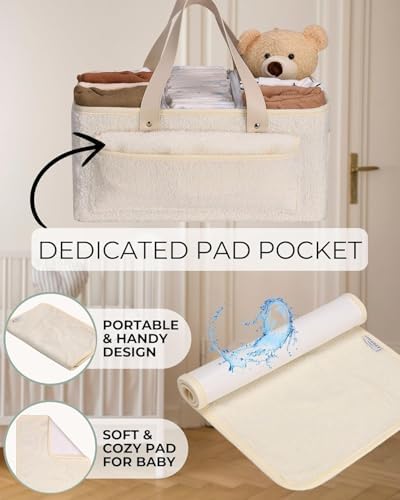 Toodly Baby Diaper Caddy Organizer with Changing Mat and Burp Cloth