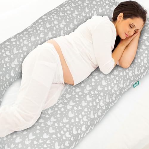 Biloban Pregnancy Pillow Cover U-Shaped Grey Hearts Print