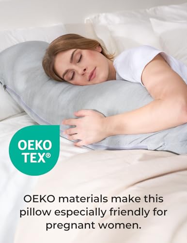 Momcozy J-Shaped Pregnancy Pillow with Cooling Cover