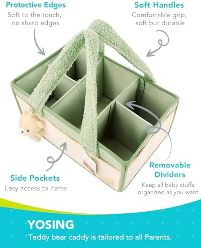 YOSING Diaper Caddy Organizer with 13 Pockets - Green and White
