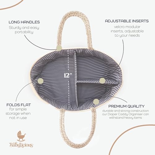 Babylicious Diaper Caddy Organizer with Cotton Rope - Large Newborn Storage