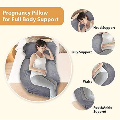 LONABR J-Shape Pregnancy Pillow with Velvet Cover