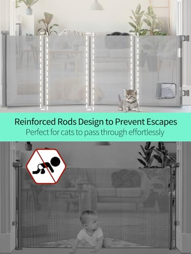 Retractable Baby Gate with Cat Door - 140 Wide 33 Tall Gray