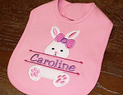 My1st Easter Bunny Bib for Baby Girl Personalized with Custom Name