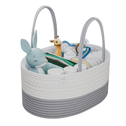 KiddyCare Woven Diaper Caddy Basket with Handle Lid