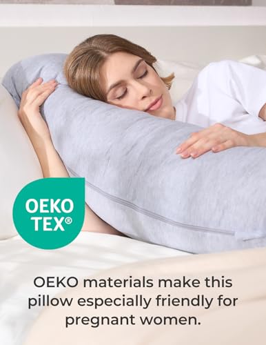 Momcozy J-Shaped Pregnancy Pillow with Jersey Cover Grey
