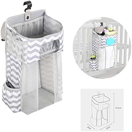 Hanging Diaper Caddy for Crib Playard Gray White