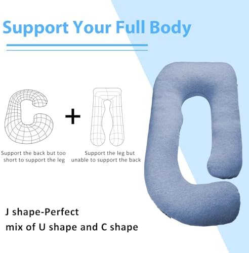 Chilling Home U-Shaped Pregnancy Pillow with Removable Cover Blue-Jersey 58 Inch