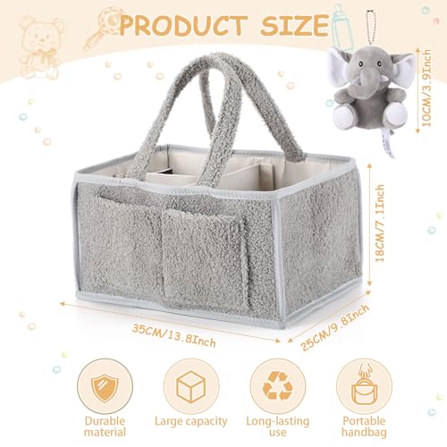 Teenyyou 2 Pcs Baby Diaper Caddy Organizers with Handle and Doll Ornament - Gray