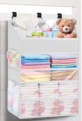 PHOTOONE Hanging Diaper Caddy Organizer - 90 Diapers Storage WhiteBeige