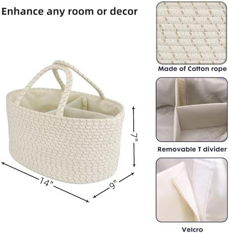 JUNBOLE Diaper Caddy Organizer Cotton Rope Portable Tote Bag
