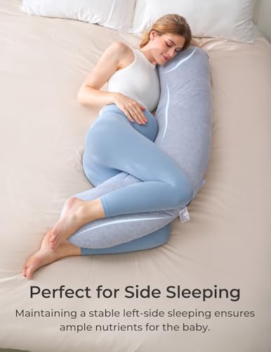 Momcozy J-Shaped Pregnancy Pillow with Jersey Cover Grey