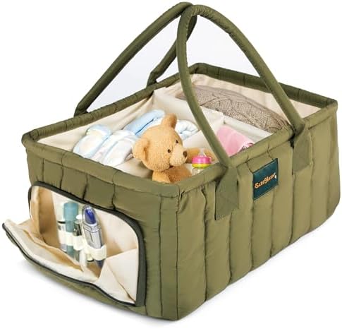Large Diaper Caddy Organizer with Handle - Deep Olive Green