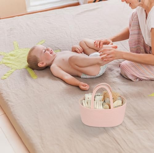 JUNBOLE Diaper Caddy Organizer Cotton Rope Portable Baby Basket