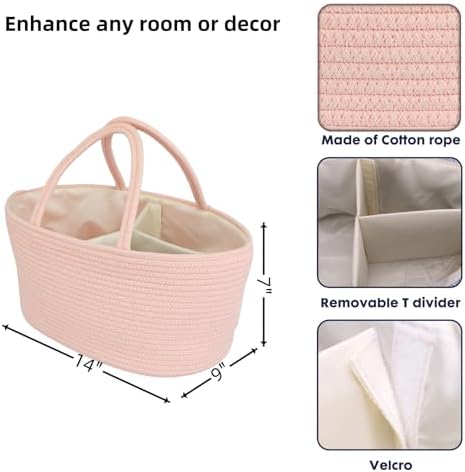 JUNBOLE Diaper Caddy Organizer Cotton Rope Portable Baby Basket