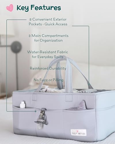 Lily Miles Diaper Caddy with 8 Pockets Wipeable Durable