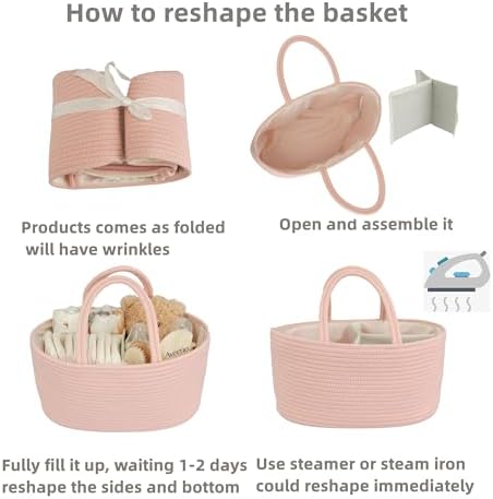 JUNBOLE Diaper Caddy Organizer Cotton Rope Portable Baby Basket