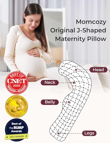 Momcozy J-Shaped Pregnancy Pillow with Cooling Cover