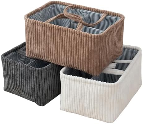 MOMIGO Baby Diaper Caddy Organizer - Foldable 3 Compartment Nursery Storage Basket Brown