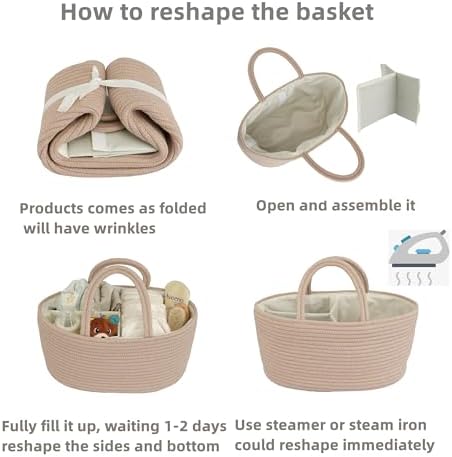 JUNBOLE Diaper Caddy Organizer Cotton Rope Baby Basket