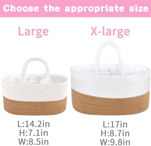 ABenkle X-Large Diaper Caddy Organizer Boho Rustic Cotton Basket