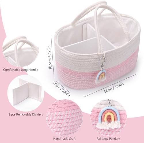 Skycase Cotton Rope Diaper Caddy Organizer Pink