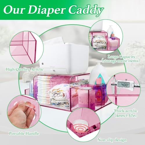 Nanyezh Acrylic Diaper Caddy with 4 Compartments Red 1