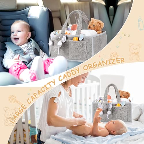Teenyyou 2 Pcs Baby Diaper Caddy Organizers with Handle and Doll Ornament - Gray