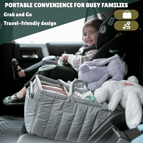 Large Diaper Caddy Organizer with Handle - Deep Olive Green