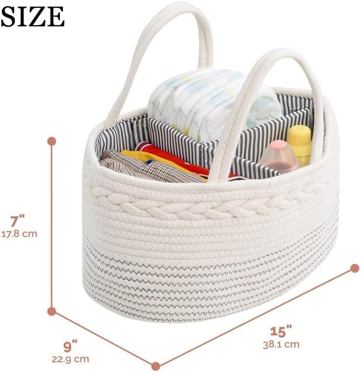 Moufhia Diaper Caddy Organizer with Cotton Rope Handle