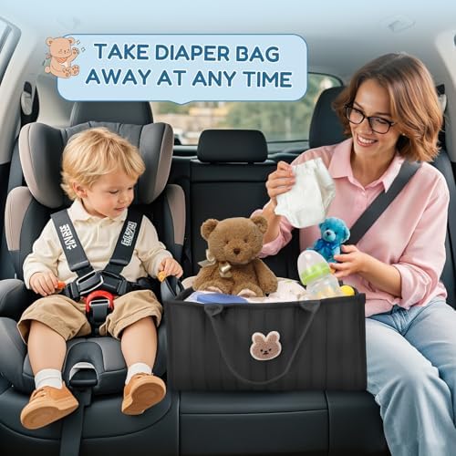 Baby Diaper Caddy Organizer with Handles - Black