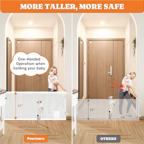 Pawtners Retractable Baby Gate with Cat Door - Extra Wide 71