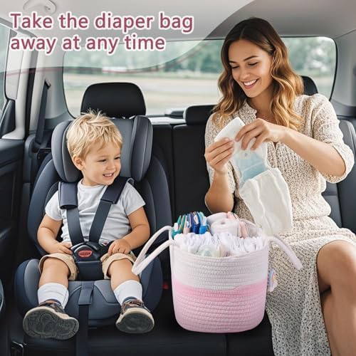 Skycase Cotton Rope Diaper Caddy Organizer Pink