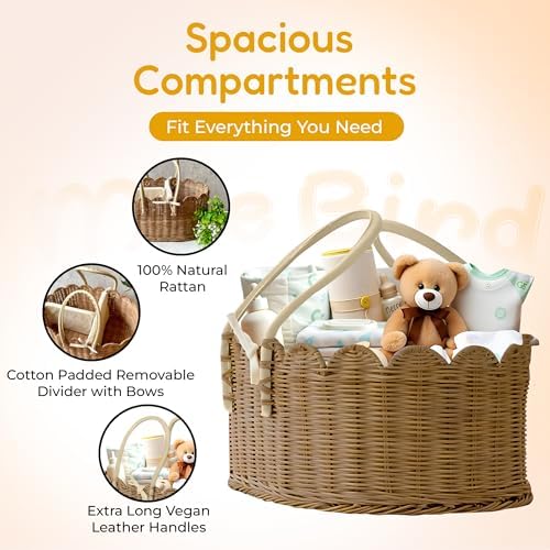 Mae Bird Rattan Diaper Caddy Organizer with Handles 1