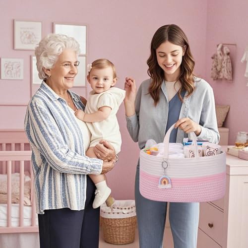 Skycase Cotton Rope Diaper Caddy Organizer Pink