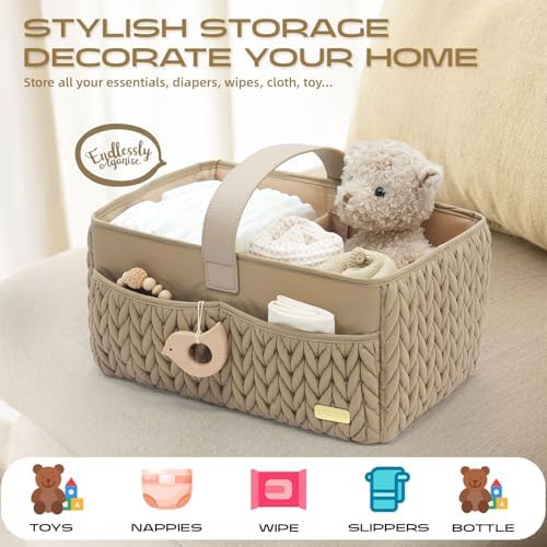 LUKJOJO Baby Diaper Caddy Organizer Beige