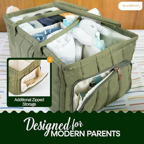 Large Diaper Caddy Organizer with Handle - Deep Olive Green