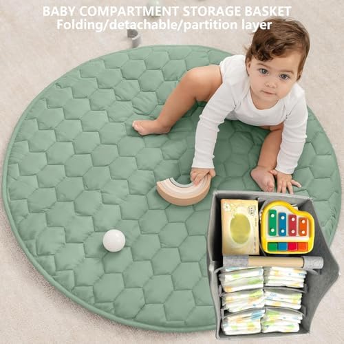 Baby Diaper Caddy Organizer with Solid Wood Handle and Detachable Pockets Grey