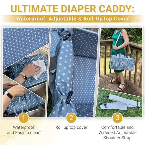 Extra Large Diaper Caddy with Lid Cover and Shoulder Strap