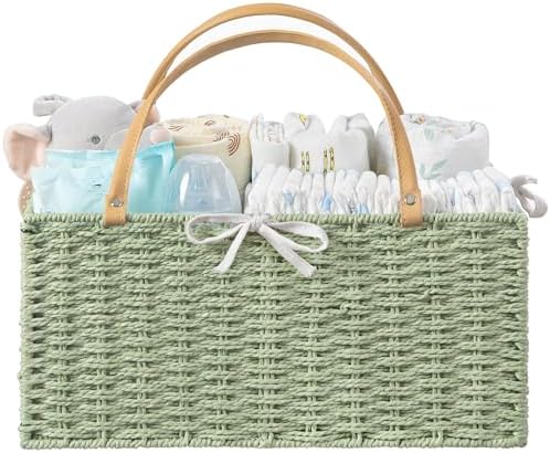 HBlife Green Baby Diaper Caddy with Paper Rope Storage