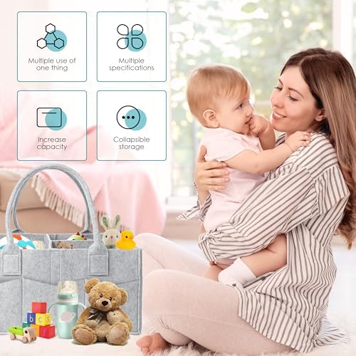 Cute Castle 2 Pack Diaper Caddy Organizer - Portable Grey Large